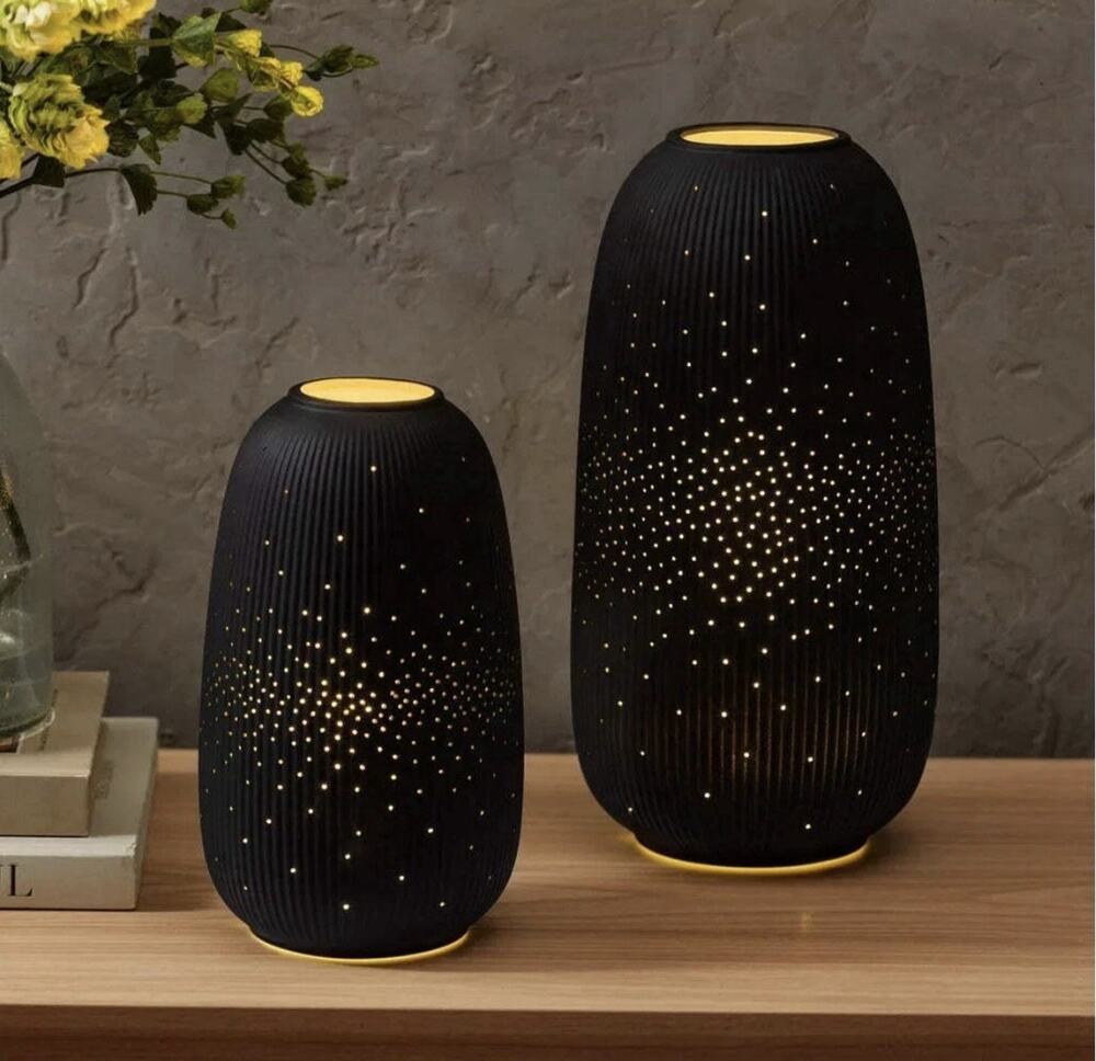 Evergreen LED Porcelain Lantern Set of 2 Decorative Indoor/Outdoor New Open Box